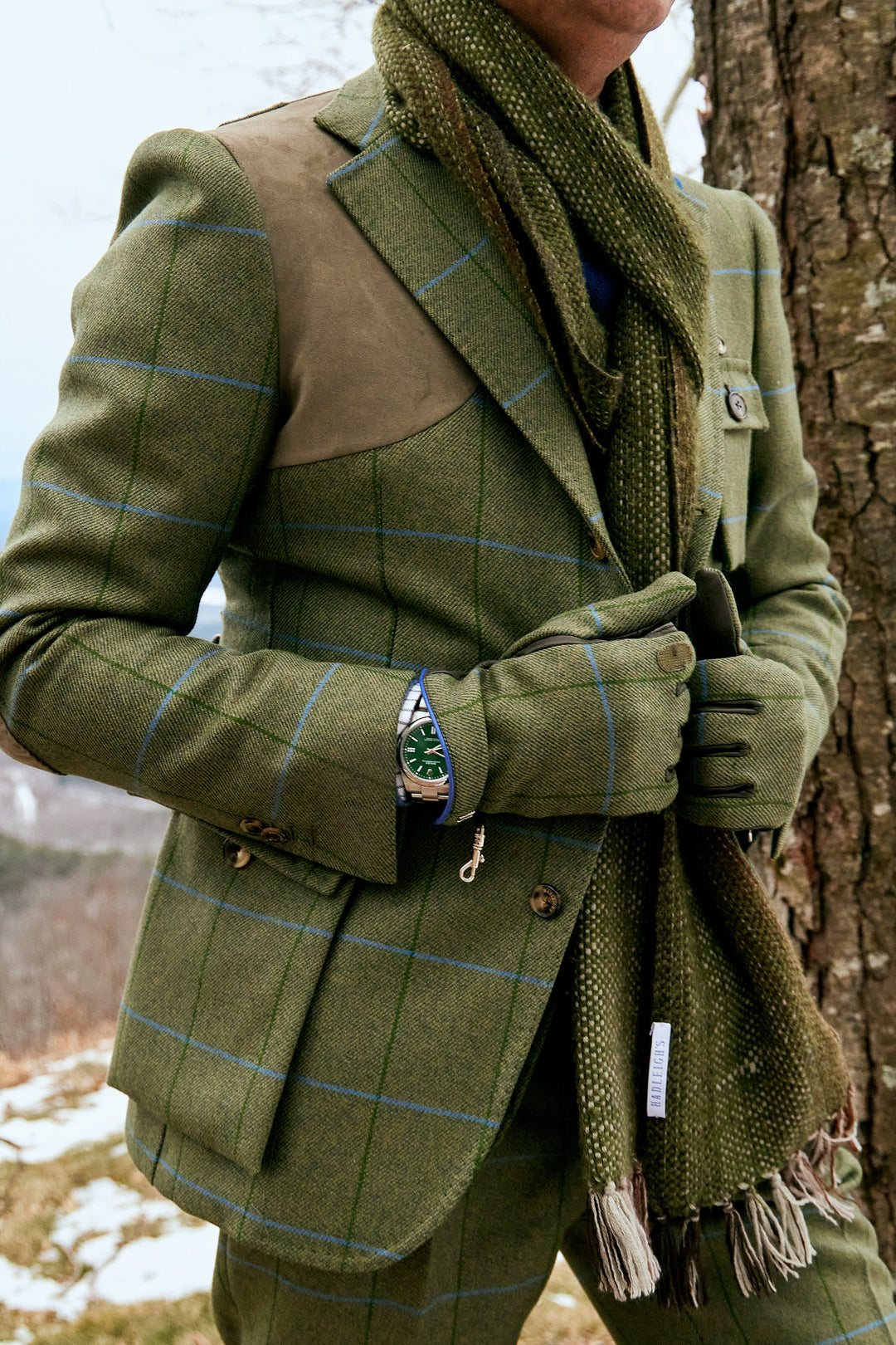 Madison Blazer in Moss Green Windowpane w/Brown Shooting Patch