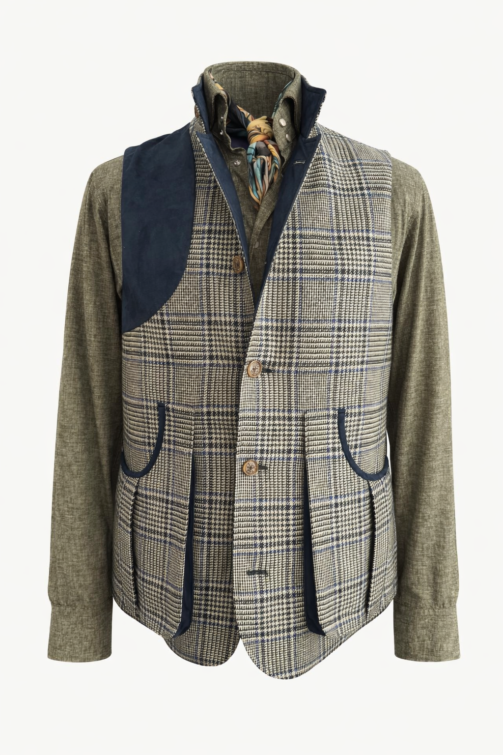 Nehru Green Glenplaid Shooting Vest, Spain