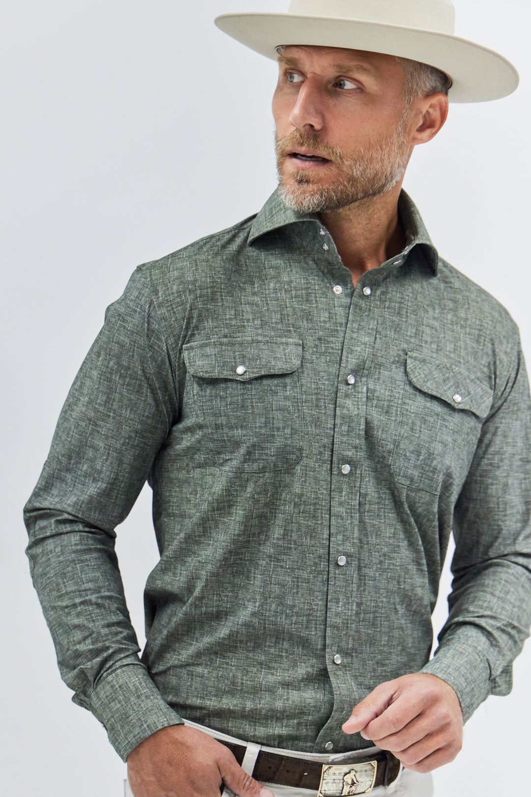 Kacey Performance Shirt in Sage Green Linen Hadleighsfieldshop.com Kacey Performance Shirt in Sage Green Linen Hadleighsfieldshop.com
